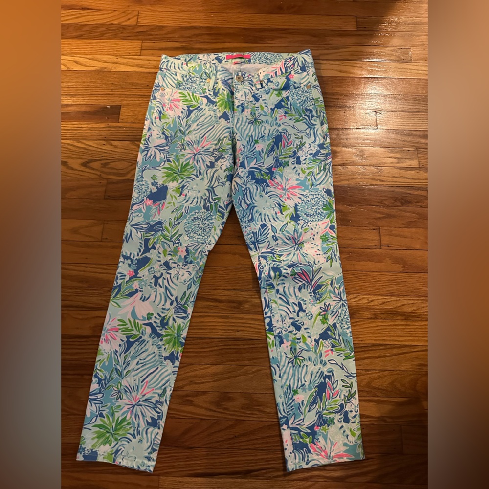 EUC Lilly Pulitzer South Ocean Pants in Coastal Blue Lion Around Size 10